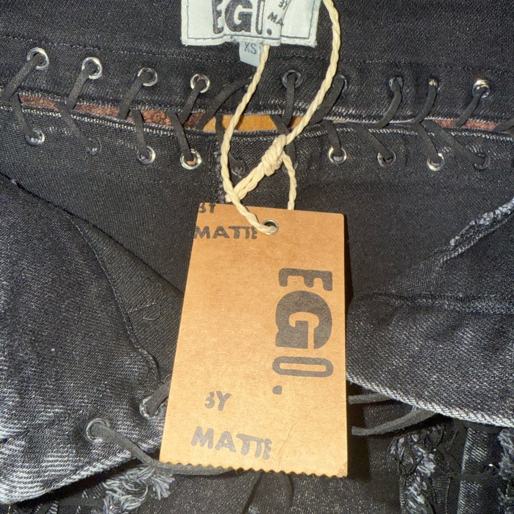 Matte  Black Lace-Up Low Risers Women Jeans - Picture 3 of 9